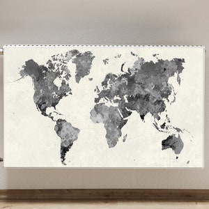 Magnetische Matte für Heizkörper, Aquarell Karte, Kunst für Zuhause, Graue Magnet Matte, Beige Muster, Weltkarte Magnet, Heat Cover, Hochwertiger Druck