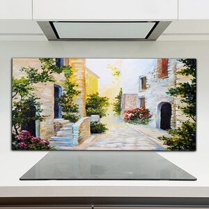 Italian Garden Glass Splashback, Beige 4 mm Float, Green Easy To Install, Modern Installation Without Damage