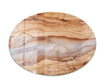 Beige Glass Table Top, Natural Wood With Resin Round Glass Table Cover, Scratch-Resistant Glass Table Layer, Modern Glass Tabletop