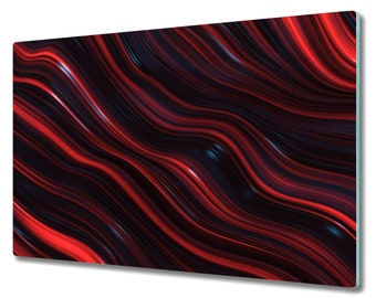 Modern Spiral Abstract Wave Dark Splashback, Red Induction Cover, Onyx Backsplash, Abstraction Cutting Board, Tempered Glass, Rounded Corner