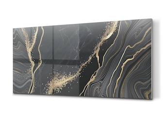 Spatscherm van donkermarmeren glas, gouden keukenmake-over, blauw op maat gemaakt op aanvraag, minimalistische glaskunst op maat