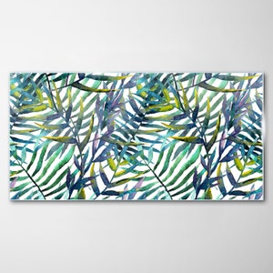 Impression sur verre de feuilles de palmier, impression sur verre vert, art mural sur verre blanc, impression d&#39;art floral, suspensions en métal, verre trempé