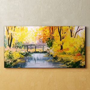 Autumn Bridge Large Canvas Art, Orange High Quality Print, Brown Eco Friendly Art, Nature Wedding Gift, Wall Hanging