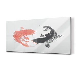 Two Fish Creating Harmony Glass Splashback, Orange 4 mm Float, Gray Easy To Install, Animals Installation Without Damage