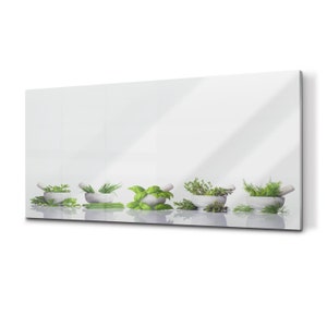 Mortars With Herbs Glass Splashback, White Cooker Panel, Green Contemporary Glass Kitchen, Cooking Ideas Decor Backsplash