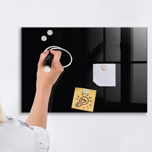 Tablero magnético de color negro, exhibición de fotos en la pared, tablero de notas negro, lista de tareas para pared de color sólido, marcador + esponja