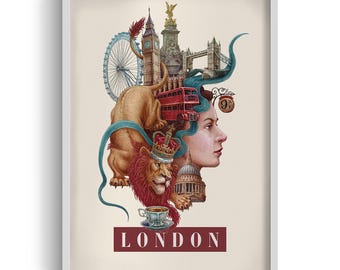 London City Wall Art, London Illustration in Frame, City Art Frame, London in Frame