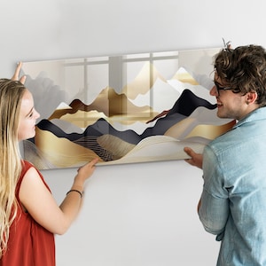 Mountains Abstraction Magnetic Board, Photo Wall Display, Multicolour Memo Board, To Do List For Wall Abstraction Pattern, Marker + Sponge
