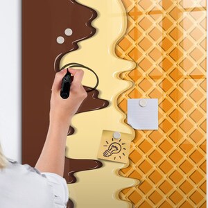 Tablero magnético de helado con cobertura, exhibición de fotos en la pared, tablero de notas marrón, centro de comando de alimentos y bebidas, marcador + esponja