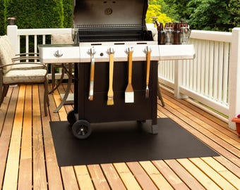 Heavy-duty BBQ-dekbeschermer, stalen grillvloerplaat, gepoedercoate terrasbodem, zwart mat metalen beschermschild voor grills