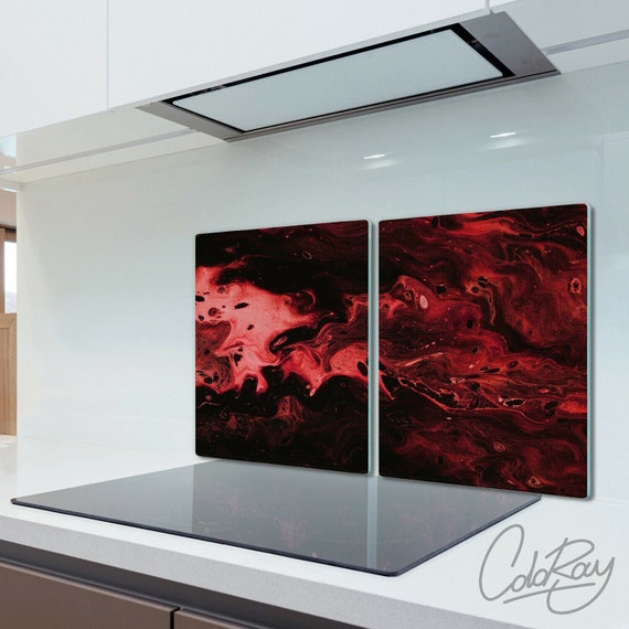 Dark Marble Abstraction Wall Protector, Red Splashback, Black Backsplash,  Texture Modern Cutting Board, Tempered Glass, Rounded Corners 