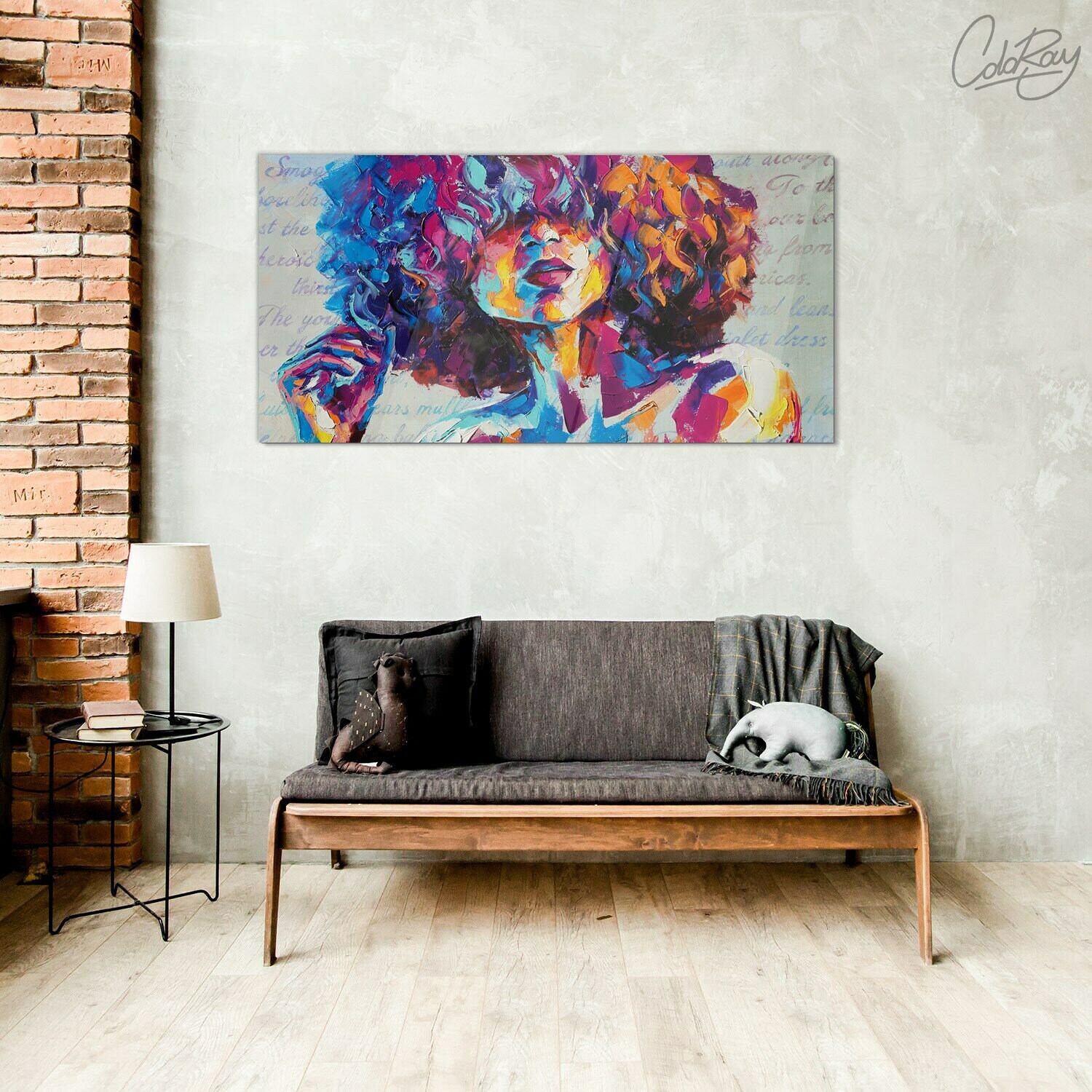 Impression sur verre - Image sur verre - Portrait d'une femme aux couleurs aquarelles avec des taches