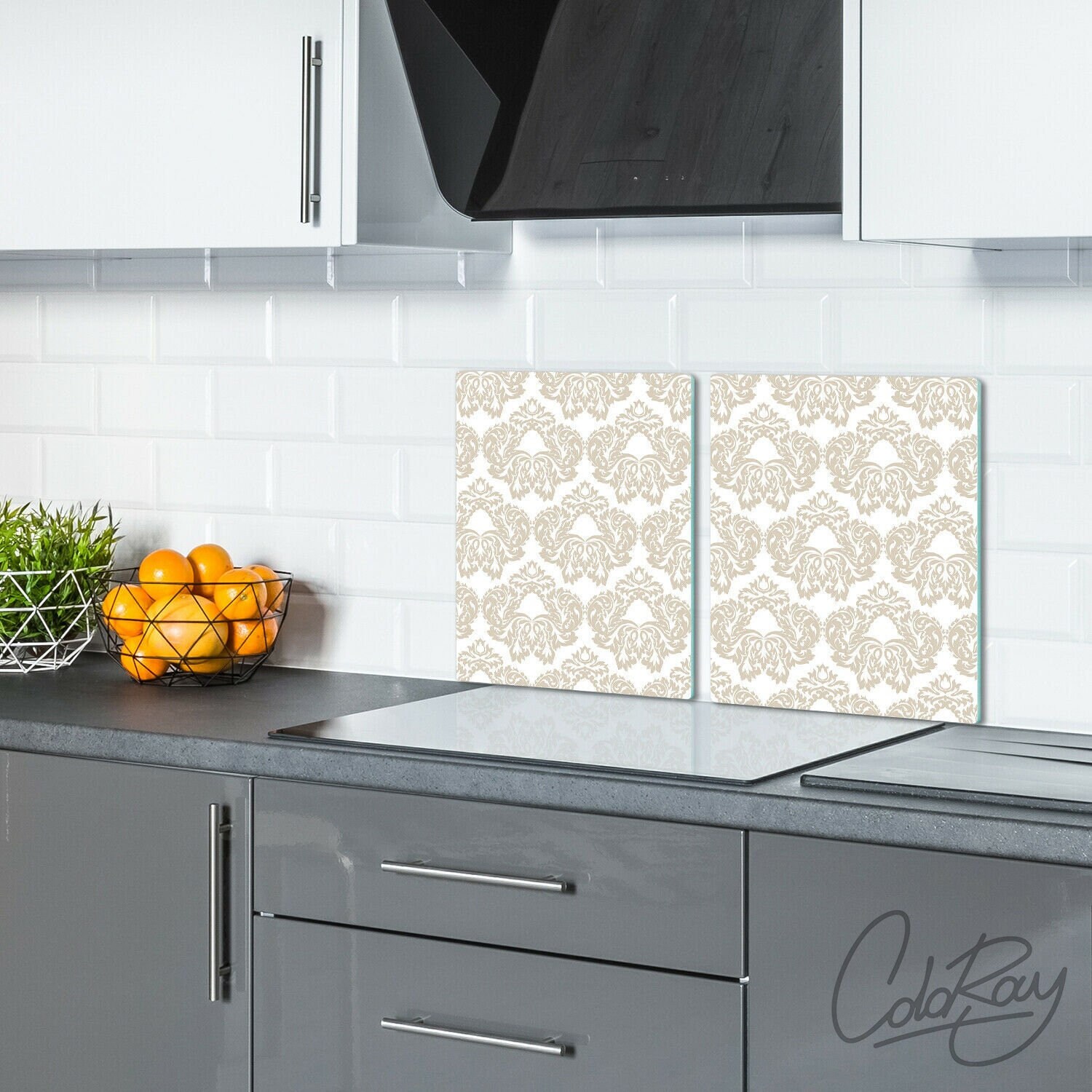 Kitchen Tempered Glass Splashback Protection Orange Abstract Pattern White Black Kitchen Tempered Glass Splashback Protection Orange Abstract Pattern White Black