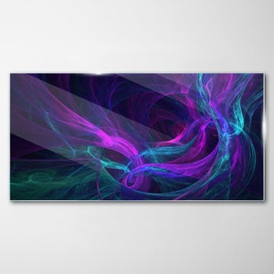 Impression sur verre spirale originale irrégulière, impression sur verre violet, décoration murale rose, art mural abstrait, suspensions en métal, verre trempé