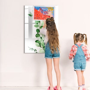 Tablero magnético con hojas de junco, exhibición de fotos en la pared, tablero de notas verde, centro de comando, flores y plantas, marcador + esponja