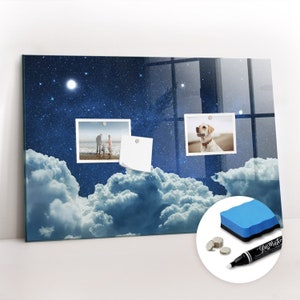 Tableau magnétique Ciel nocturne, Centre de commande, Tableau d'affichage bleu, Organiseur mural à motif spatial, Marqueur effaçable à sec image 1