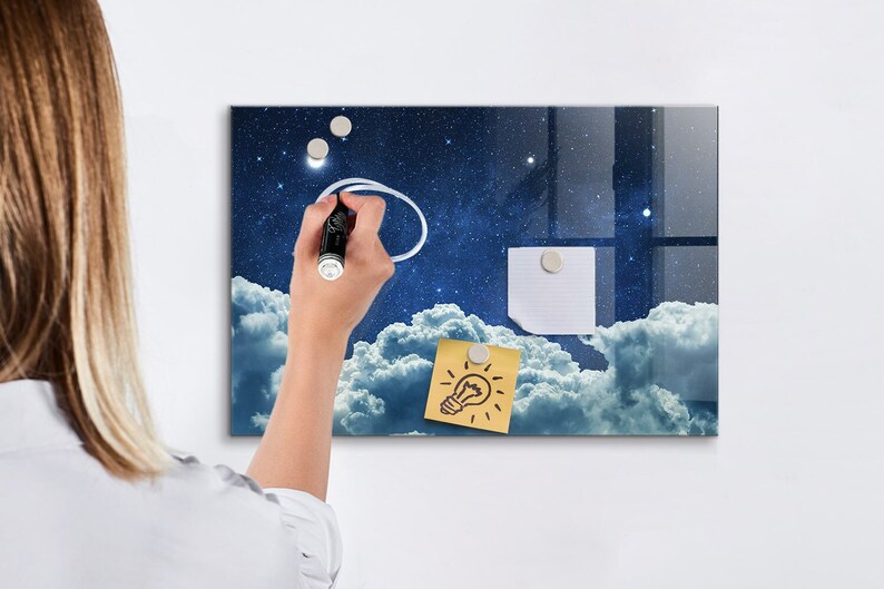 Tableau magnétique Ciel nocturne, Centre de commande, Tableau d'affichage bleu, Organiseur mural à motif spatial, Marqueur effaçable à sec image 6