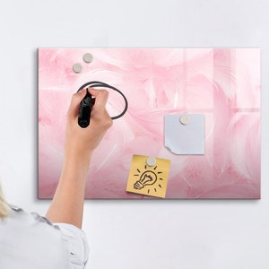 Pizarra magnética con diseño abstracto de plumas, organizador de pared, tablero de estado de ánimo rosa, patrón abstracto de centro de comando, marcador + esponja