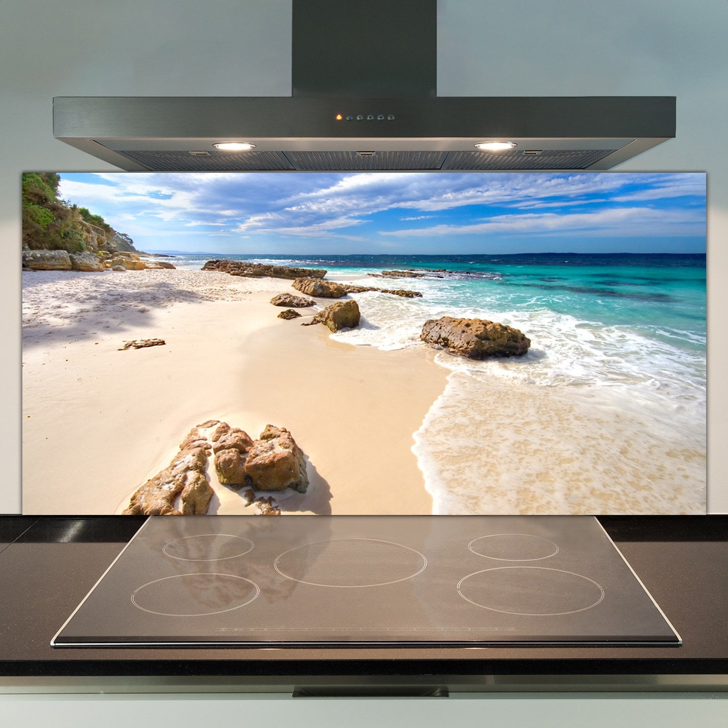 Rocks on Hyams Beach Glass Backsplash Blue Kitchen Glass Etsy