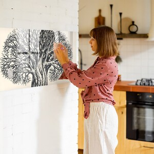 Pizarra magnética grande con diseño de árbol natural, para pared, con fotos, para notas, color gris, lista de tareas pendientes para pared, flores y plantas, marcador y esponja