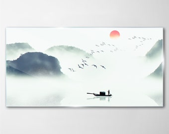 Natural Landscape Fog Glass Print, White Glass Print, Gray Picture, View Modern Art, Metal Pendants, Tempered Glass