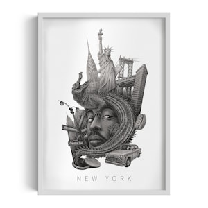 New York Black and White City Wall Art, New York Painting in Frame, City Art Frame, New York Wall Art in Frame
