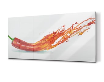 Watercolor Chilli Paper Glass Backsplash, White Cooker Panel, Red Contemporary Glass Kitchen, food Ideas Decor Backsplash