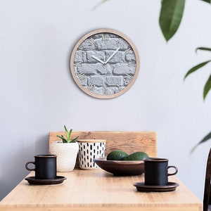 Brick Wall Wood Wall Clock, Brown Modern Wall Clock, Beige Living Room Room Clock, Modern Art, Home Office Decor