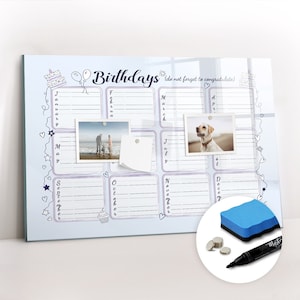 Tablero magnético con notas de cumpleaños, tablero de notas, horario azul, organizador de calendario reutilizable, marcador de borrado en seco