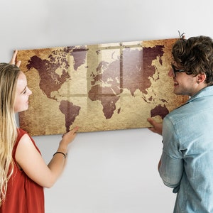 Tablero magnético con mapa antiguo del mundo, rastreador de viajes, mapa de viaje marrón, rastreador de viajes con mapa de lugares visitados, marcador de borrado en seco