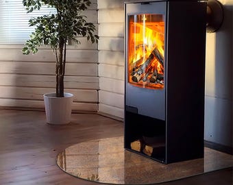 Rust Texture On Metal Round Stove Hearth Plate, Brown Fireplace Decoration, Glass Fireplace Floor Plate, Modern Fireplace Hearth