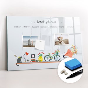 Pizarra magnética para planificador semanal, lista de tareas, tablero de ideas multicolor, organizador de lista de tareas, marcador + esponja