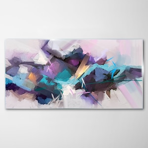 Impression abstraite irrégulière sur verre Paniting, Impression sur verre bleu, photo violet sur verre, Décoration murale abstraction, Pendentifs en métal, Verre trempé