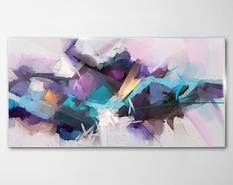 Irregular Abstract Paniting Glass Print, Blue Glass Print, Purple Photo On Glass, Abstraction Wall Decor, Metal Pendants, Tempered Glass