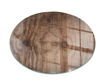 Natural Wood Pattern Round Stove Hearth Plate, Brown Fireplace Decoration, Glass Fireplace Floor Plate, Modern Fireplace Hearth
