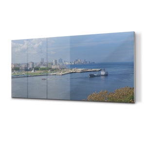 Glazen achterkant Havana Bay, blauw waterdicht paneel, grijze glazen muurkunst, hittebestendig schip