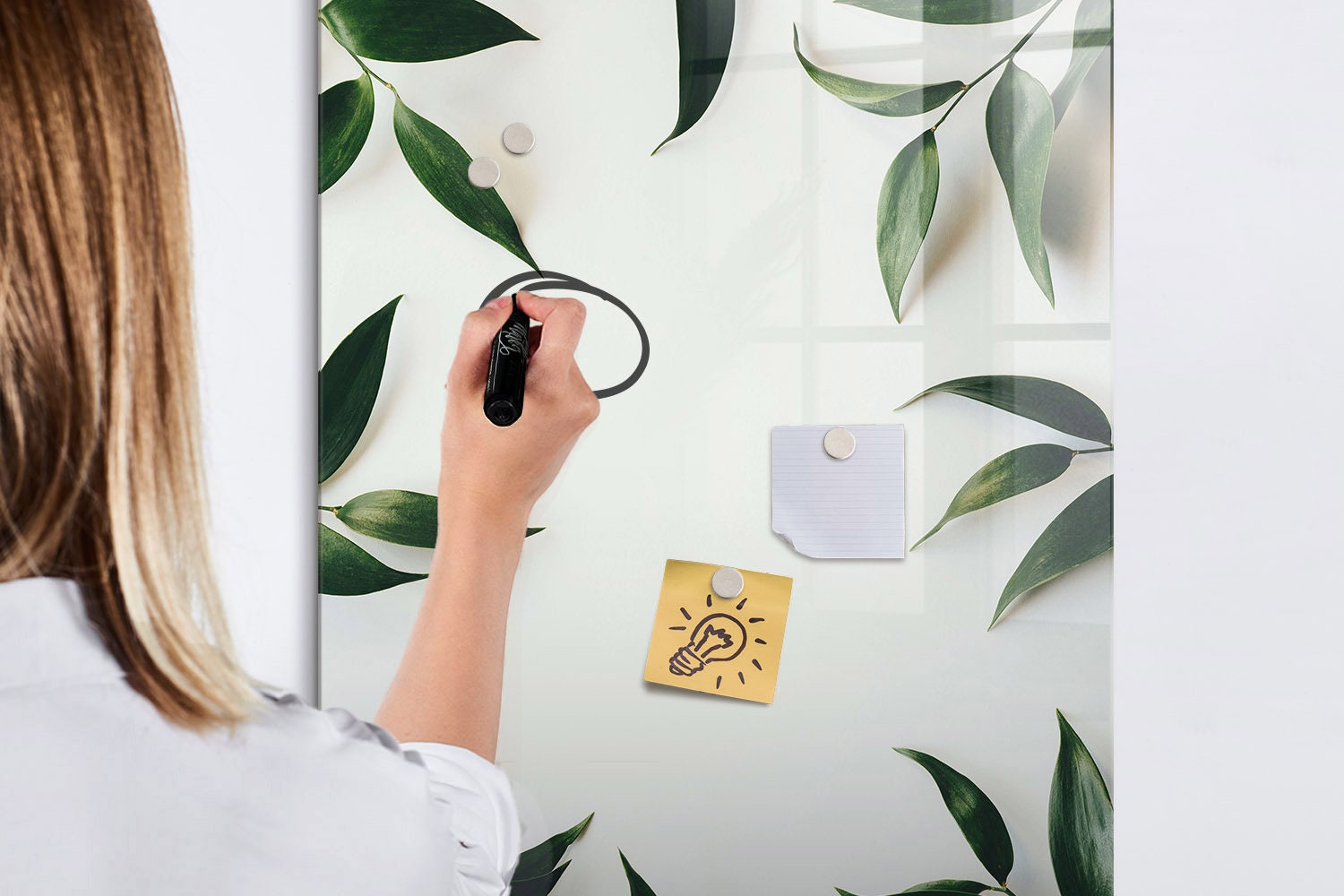 The Frame Of Green Leaves Magnetic Board, Wall Organizer, Beige Mood Board, Command Center Flowers and plants, Marker + Sponge