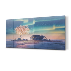 Magical Night Glass Splashback, Gray Cooker Panel, Pink Contemporary Glass Kitchen, Modern Ideas Decor Backsplash