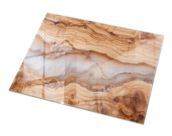 Beige Glass Table Top, Natural Wood With Resin Glass Table Top, Durable Tempered Glass Tabletop,  Glass Table Cover
