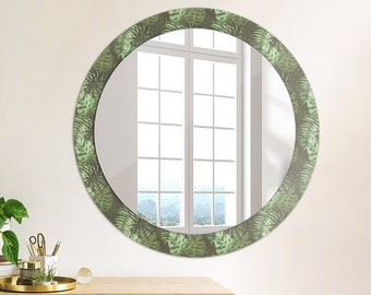 Tropical Leaves, Green, Mirror Print Frame, Unique Wall Mirror, Gift For Women, Tempered Glass 4mm, Handmade