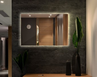 Miroir LED, Miroir illuminé, Miroir pour lavabo, Miroir de courtoisie, Miroir de salle de bain, Miroir de maquillage, Miroir minimaliste, Fait main