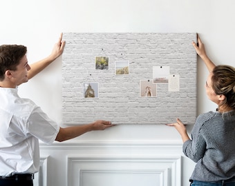 Pared de Ladrillo, Tablero de Corcho XXL, Tablero de Notas del Estudiante, Pines incluidos, Patrón Personalizado, Tablero de Metas, Blanco