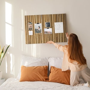 Bamboo Fence, Cork board, XXL Student&#39;s Note Board, Pins included, Personalized Pattern, Idea Board, Brown