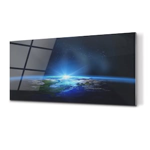 Universe Backsplash For Kitchen, Blue Glass Splashback, Black Tempered Glass Wall Art, Abstract Waterproof Panel, Easy To Install