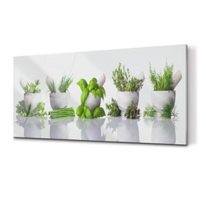 Herbs Splashback, White Kitchen Backsplash, Green Kitchen Wall Protection, Food Tempered Glass Wall Art, Easy To Install