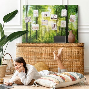 Panorama de la naturaleza, tablero de estado de ánimo, tablero de notas XXL para estudiantes, verde, tablero de corcho, chinchetas, patrón personalizado