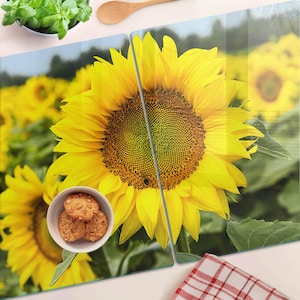 Tabla de servir con estampado de girasoles, tabla de cocina de vidrio amarillo, tabla de charcutería, tabla de cortar personalizada