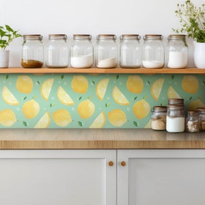 Drawing Lemon Tile Stickers, Self Adhesive Tiles, Food Tile Stickers, Yellow Decal Decor, Wall Tile Stickers, Set of 9