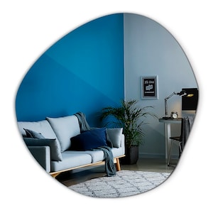 Onregelmatige hangende spiegel voor woonkamer, modern design, asymmetrische spiegel, frameloos, wanddecoratie, handgemaakt afbeelding 2