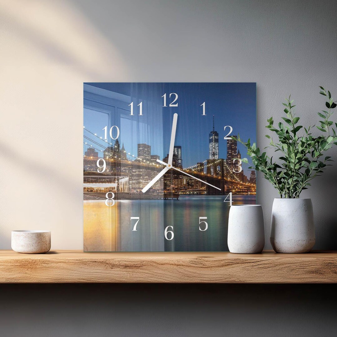 Horizontal Bridge Custom Wall Clock, Multicolored Glass Hanging Clock ...